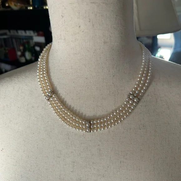 Vintage 14K Gold Cultured Pearl 3 Strand Necklace 17-1/2” - Picture 4 of 9